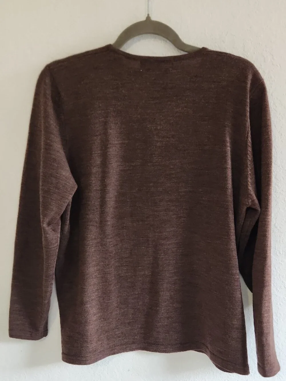 90s Vintage Quiet Luxury 100% Merino Wool Chocolate Brown Crewneck Sweater L